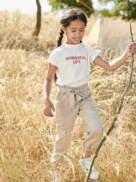 Cargobroek meisjes van soepel materiaal oudroze+zandbeige - vertbaudet enfant 