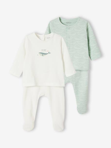 Set van 2 tweedelige babypyjama's van katoenjersey hemelsblauw - vertbaudet enfant 