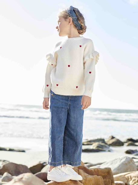 Driekwartsbroek met grote opening meisjes double stone+ongewassen denim - vertbaudet enfant 