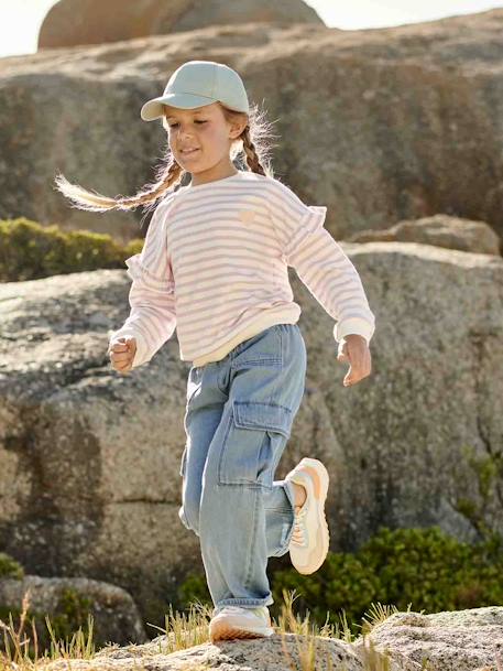 Marinetrui met ruches voor meisjes jeansblauw+lila+roze, gestreept - vertbaudet enfant 