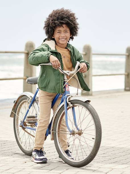 Windjack met capuchon en sherpavoering voor jongens kaki+marineblauw - vertbaudet enfant 