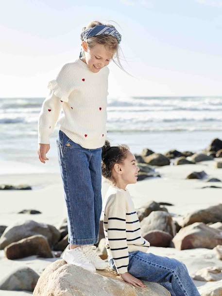 Driekwartsbroek met grote opening meisjes ongewassen denim - vertbaudet enfant 