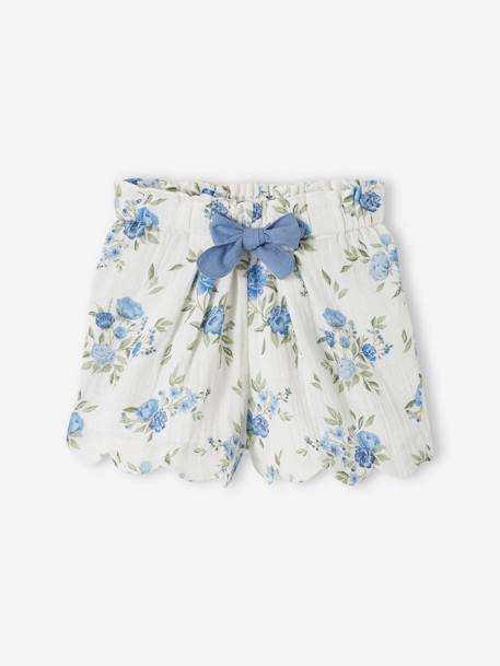 Katoenen meisjesshort van gaas met schubbenprint blauw, bedrukt+koraal+nude - vertbaudet enfant 