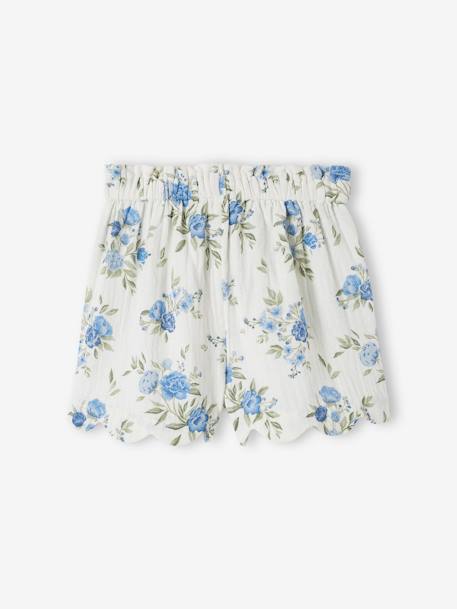 Katoenen meisjesshort van gaas met schubbenprint blauw+blauw, bedrukt+nude - vertbaudet enfant 