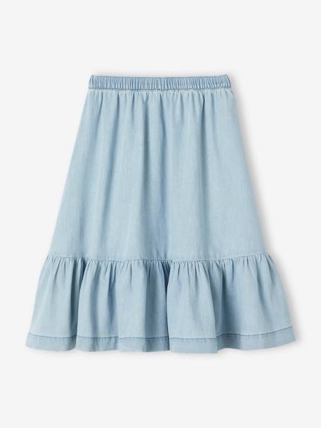 Meisjesjurk met ruches van licht denim double stone - vertbaudet enfant 