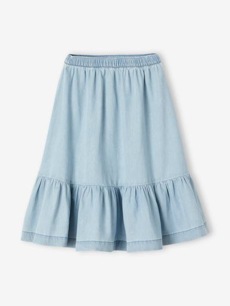 Meisjesjurk met ruches van licht denim double stone - vertbaudet enfant 