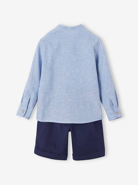 Net jongenshemd, Mao-kraag en korte broek blauw, gestreept - vertbaudet enfant 