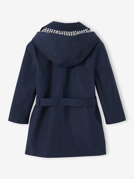 Trench voor meisjes met afneembare capuchon beige+marineblauw - vertbaudet enfant 