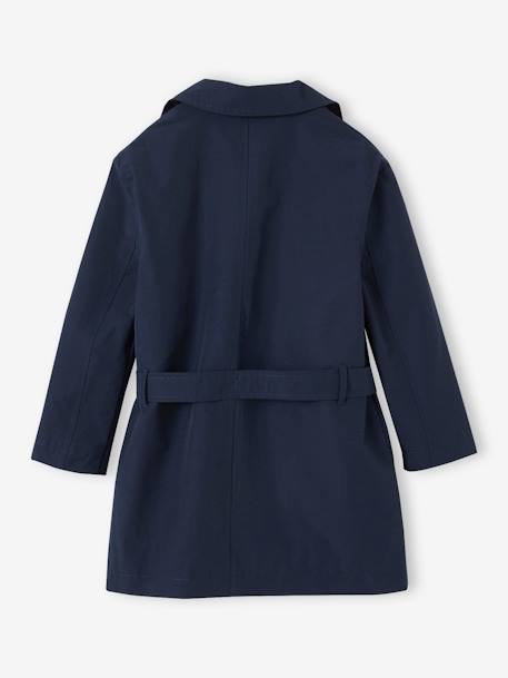 Trench voor meisjes met afneembare capuchon beige+marineblauw - vertbaudet enfant 