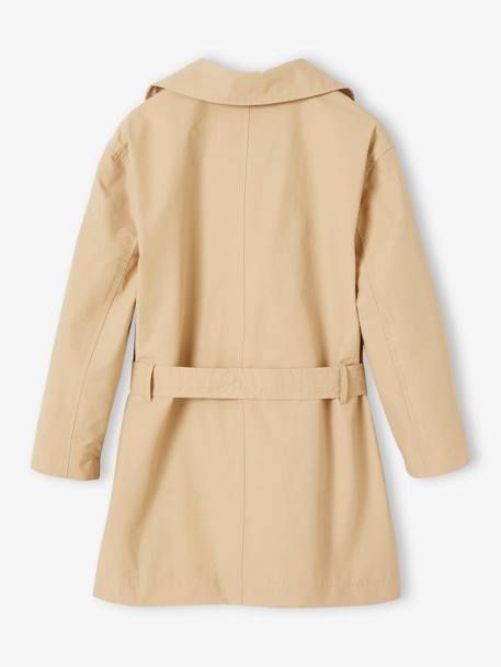 Trench voor meisjes met afneembare capuchon beige+marineblauw - vertbaudet enfant 