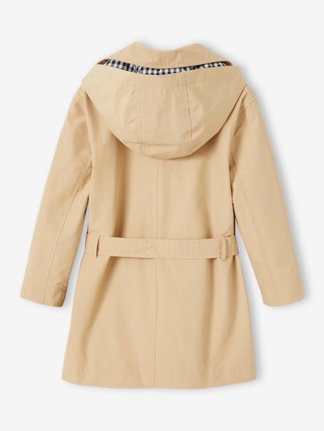 Trench voor meisjes met afneembare capuchon beige+marineblauw - vertbaudet enfant 