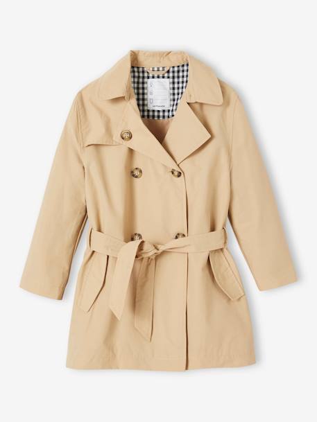 Trench voor meisjes met afneembare capuchon beige+marineblauw - vertbaudet enfant 