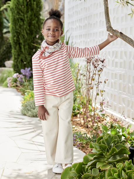 Gestreept meisjesshirt lange mouwen grijs, gestreept+rood, gestreept - vertbaudet enfant 