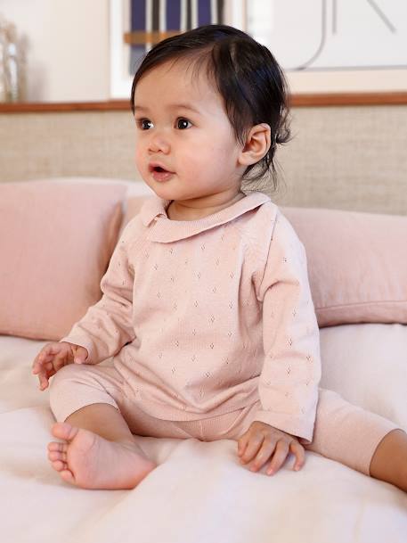 Set met gebreide babytrui met kraagje en broek nude - vertbaudet enfant 