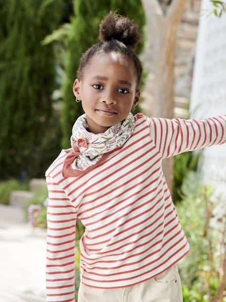 Gestreept meisjesshirt lange mouwen grijs, gestreept+rood, gestreept - vertbaudet enfant 