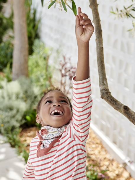 Gestreept meisjesshirt lange mouwen grijs, gestreept+rood, gestreept - vertbaudet enfant 