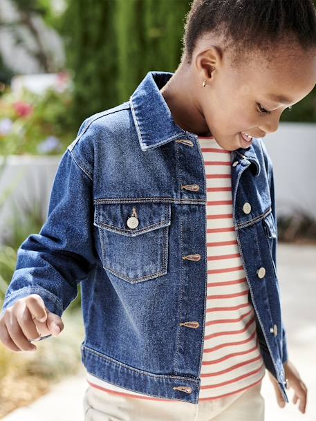 Spijkerjas in 'worker'-stijl meisjes jeansblauw+stone - vertbaudet enfant 