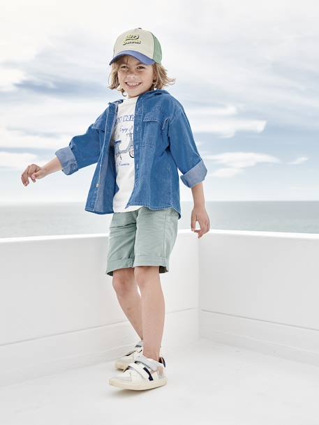 Gekleurde jongensbermuda goudbeige+jeansblauw+ORANJE+salie - vertbaudet enfant 