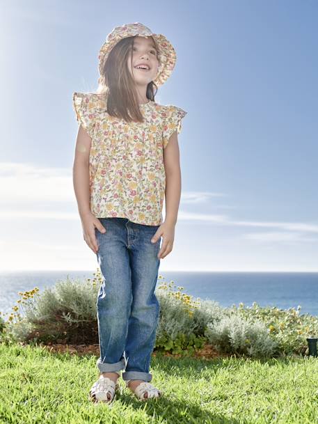 Rechte jeans MorphologiK meisjes heupomvang Medium gebleekt denim+stone - vertbaudet enfant 