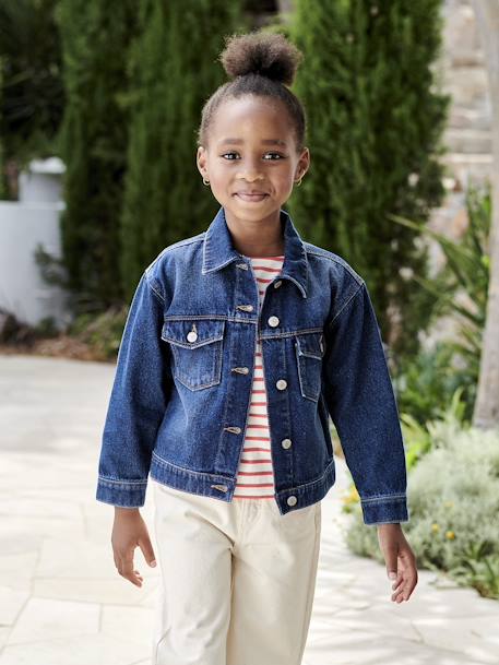 Spijkerjas in 'worker'-stijl meisjes jeansblauw+stone - vertbaudet enfant 