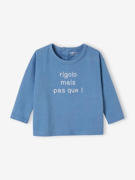 Personaliseerbaar T-shirt baby van biologish katoen blauw+ecru - vertbaudet enfant 