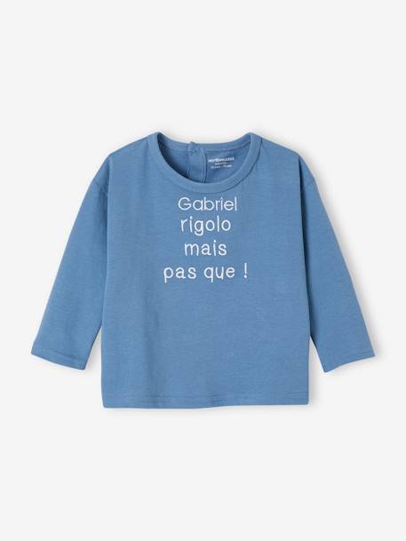 Personaliseerbaar T-shirt baby van biologish katoen blauw+ecru - vertbaudet enfant 