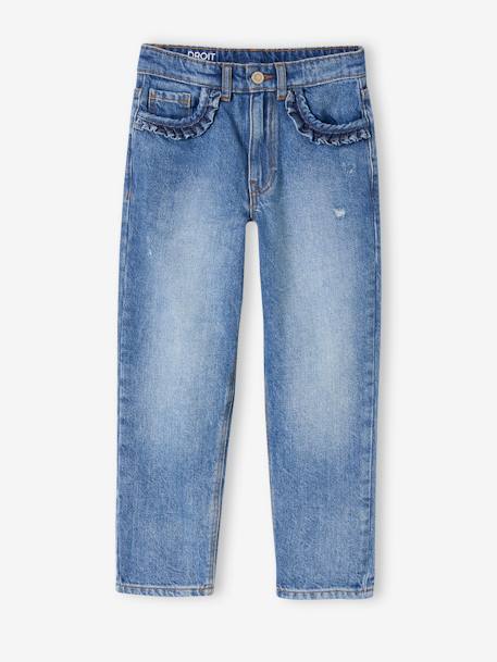 Rechte jeans MorphologiK meisjes heupomvang Medium gebleekt denim+stone - vertbaudet enfant 