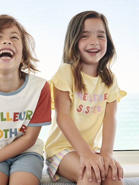 Meisjes pyjashort 'Best Sister' pastelgeel - vertbaudet enfant 