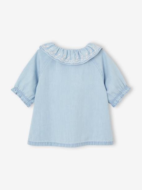 Babyblouse in light denim met geborduurd kraagje gebleekt denim - vertbaudet enfant 