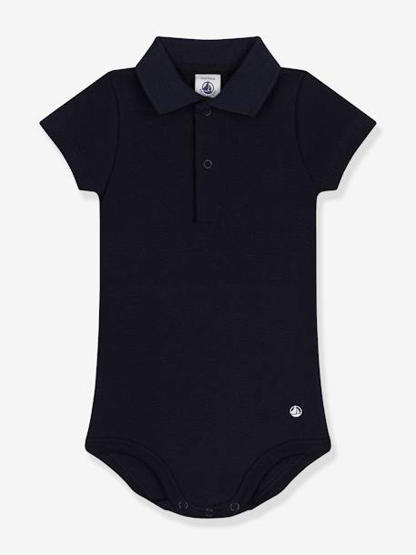 Rompertje met korte mouwen en polo-opening PETIT BATEAU marineblauw - vertbaudet enfant 