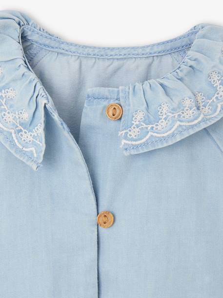 Babyblouse in light denim met geborduurd kraagje gebleekt denim - vertbaudet enfant 