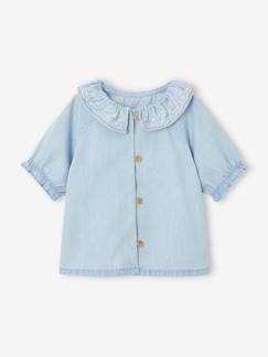 Baby-Babyblouse in light denim met geborduurd kraagje