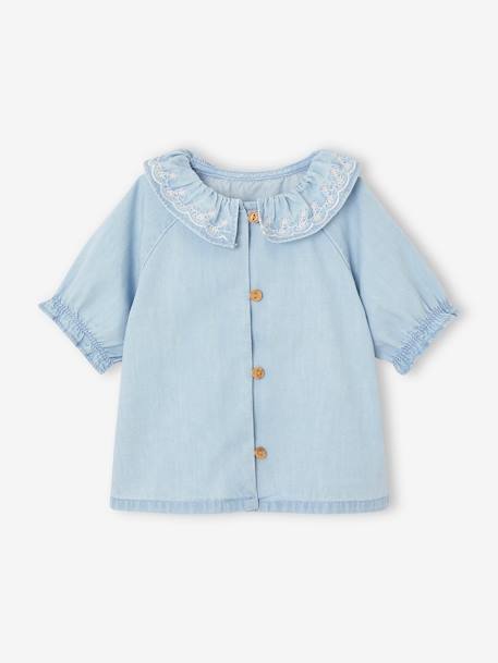 Babyblouse in light denim met geborduurd kraagje gebleekt denim - vertbaudet enfant 