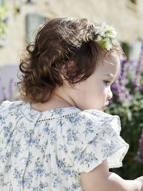 Feestelijke babyjurk met bloemetjes van katoengaas ecru - vertbaudet enfant 