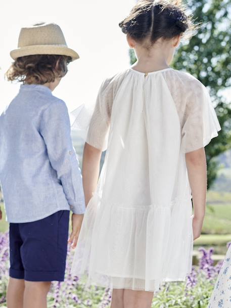 Tule feestjurk met pailletten, vlindermouwen voor meisjes ecru - vertbaudet enfant 