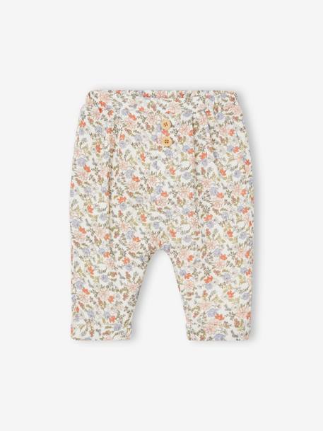 Broek in harem-model van hydrofiel katoen baby jongen Blauw+cappuccino+ecru+lindegroen+Wit+wit, bedrukt - vertbaudet enfant 