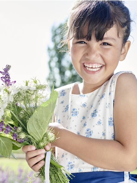 Feestelijke meisjesjurk met aquarel bloemmotieven aan de onderkant blauw, bedrukt+roze, bedrukt - vertbaudet enfant 