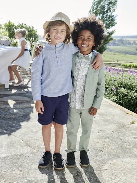 Net jongenshemd, Mao-kraag en korte broek blauw, gestreept - vertbaudet enfant 