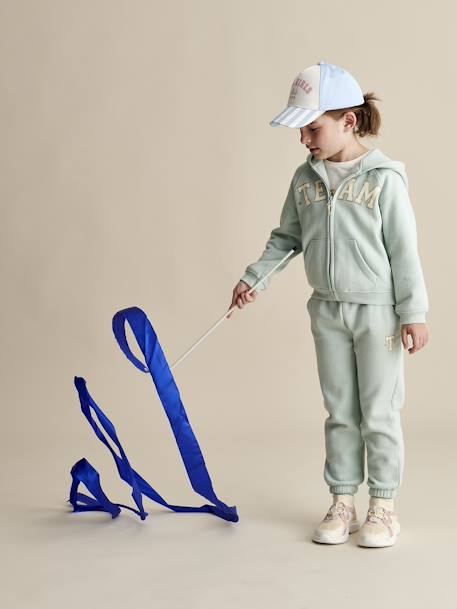 Molton joggingbroek voor meisjes met paperbag ceintuur blauwgroen+marineblauw+snoepjesroze - vertbaudet enfant 