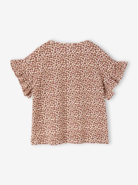 Geribd meisjes-T-shirt met bloemenprint beige+wit, bedrukt - vertbaudet enfant 