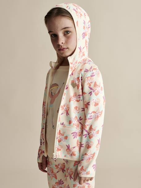 Sport sweatshirt met rits en bloemenprint in technisch materiaal meerkleurig - vertbaudet enfant 