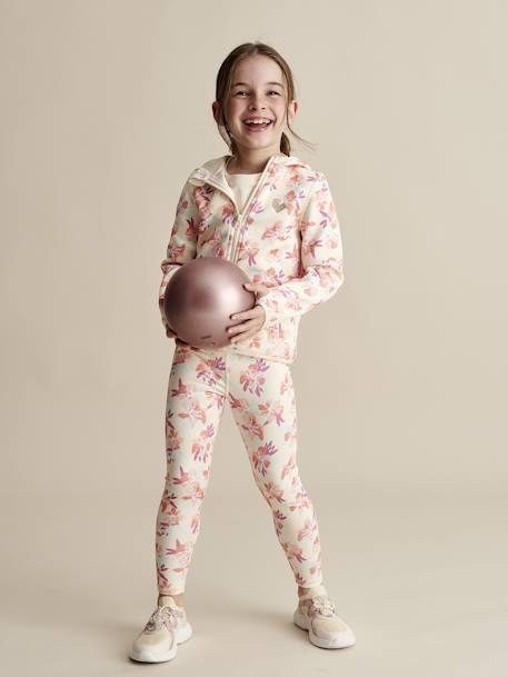 Sport sweatshirt met rits en bloemenprint in technisch materiaal meerkleurig - vertbaudet enfant 