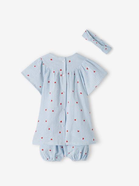 Set van seersucker jurk + short + band baby blauw, gestreept - vertbaudet enfant 