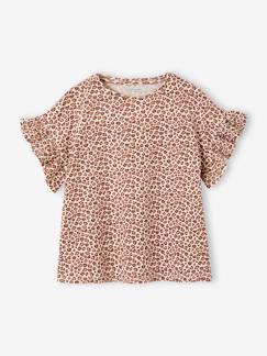 Meisje-T-shirt, souspull-T-shirt-Geribd meisjes-T-shirt met bloemenprint