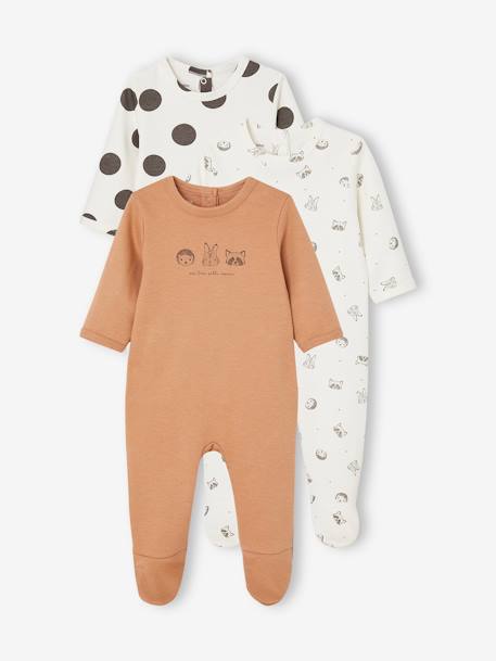 Set van 3 interlock slaappakjes BASICS cappuccino+grijsblauw+rozen - vertbaudet enfant 