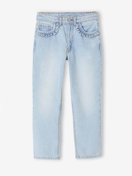 Rechte jeans MorphologiK meisjes heupomvang Medium gebleekt denim+stone - vertbaudet enfant 