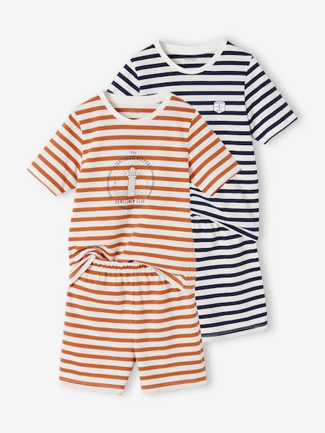 Set van 2 gestreepte pyjashorts voor jongens marineblauw - vertbaudet enfant 