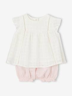 Baby-Babyset-Set geborduurde jurk en bloomer van katoengaas newborn