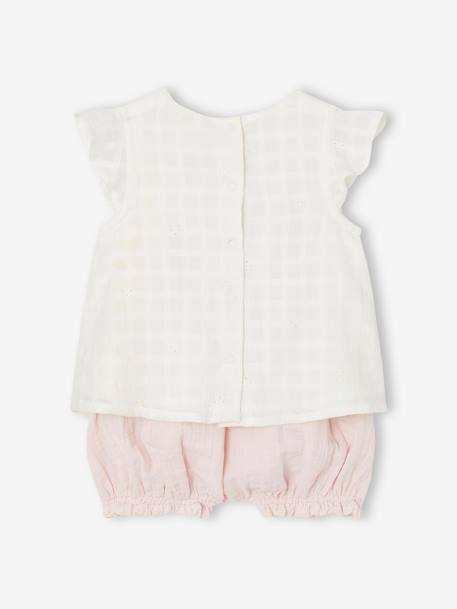 Set geborduurde jurk en bloomer van katoengaas newborn rozen - vertbaudet enfant 