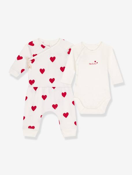 3-delige set met hartjesprint - PETIT BATEAU wit - vertbaudet enfant 